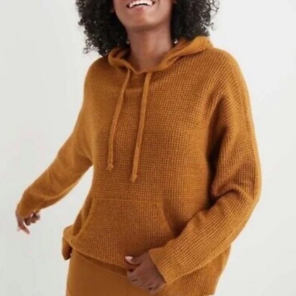 Aerie Waffle Knit Oversized Hoodie Sweatshirt Kangaroo Pocket Small